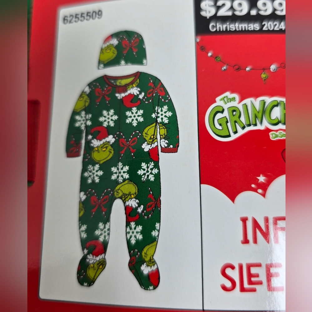 The Grinch Green Holiday Infant Sleep Set 12m Nwt